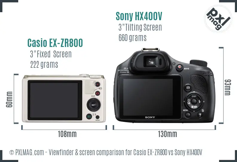 Casio EX-ZR800 vs Sony HX400V Screen and Viewfinder comparison