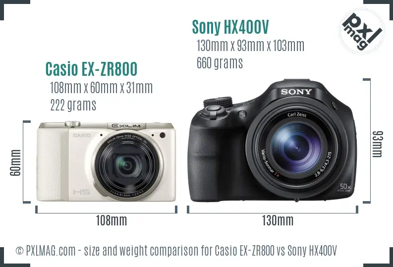 Casio EX-ZR800 vs Sony HX400V size comparison