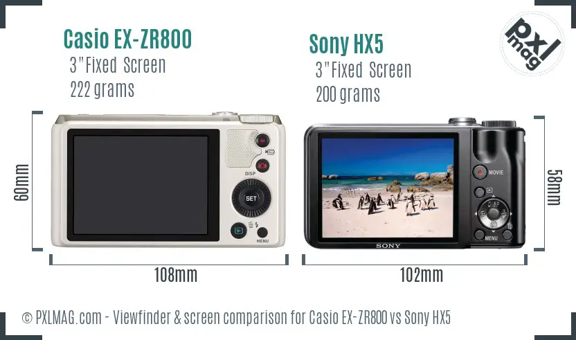 Casio EX-ZR800 vs Sony HX5 Screen and Viewfinder comparison
