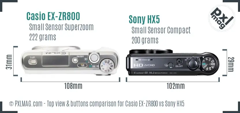 Casio EX-ZR800 vs Sony HX5 top view buttons comparison