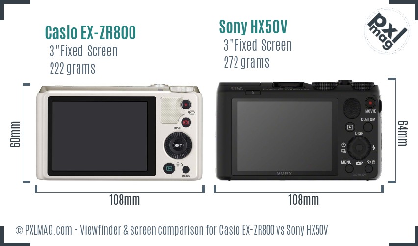 Casio EX-ZR800 vs Sony HX50V Screen and Viewfinder comparison