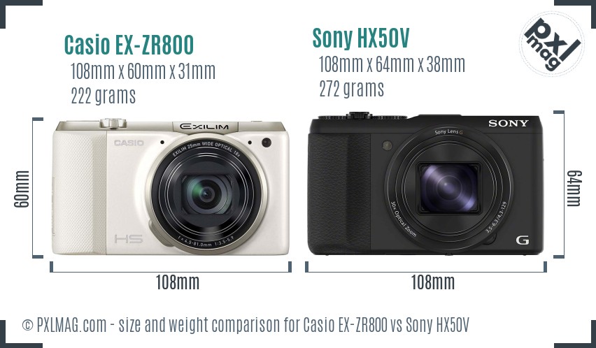 Casio EX-ZR800 vs Sony HX50V size comparison