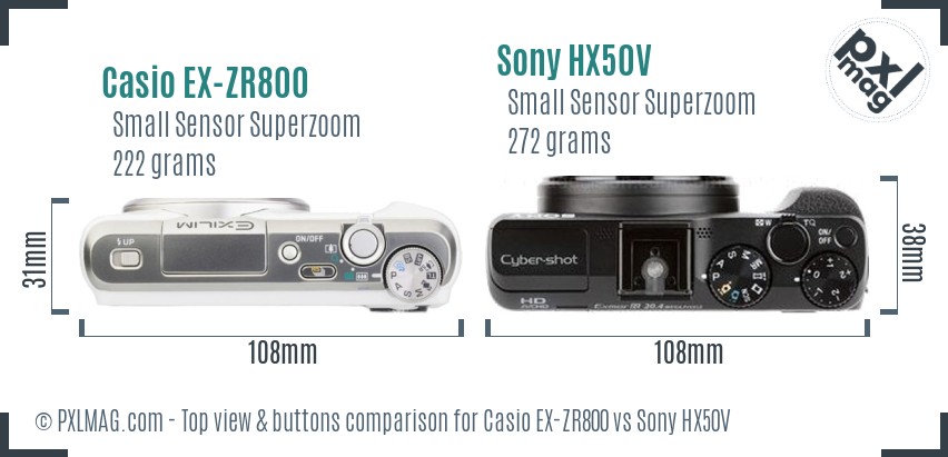 Casio EX-ZR800 vs Sony HX50V top view buttons comparison