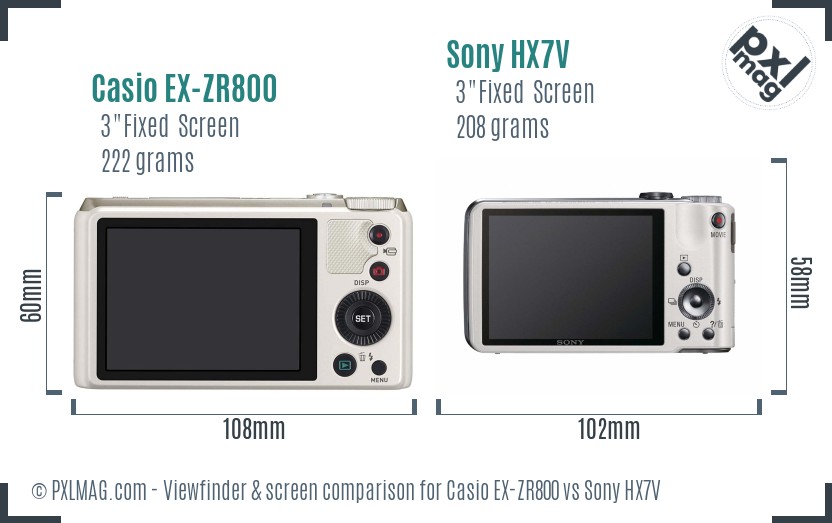 Casio EX-ZR800 vs Sony HX7V Screen and Viewfinder comparison