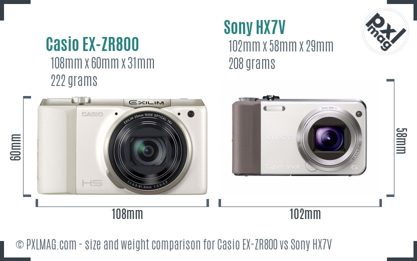 Casio EX-ZR800 vs Sony HX7V size comparison Casio EX-ZR800 vs Sony HX7V size comparison