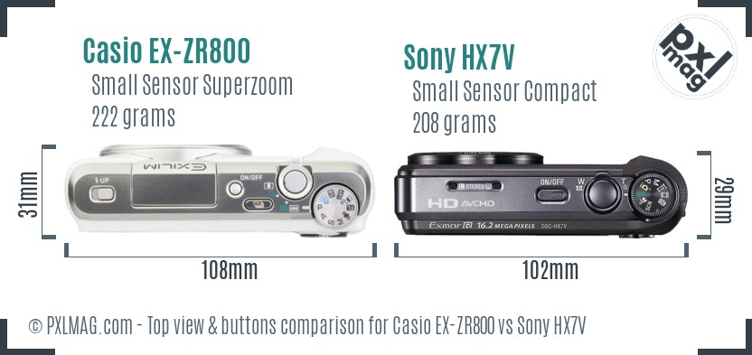 Casio EX-ZR800 vs Sony HX7V top view buttons comparison