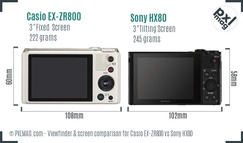 Casio EX-ZR800 vs Sony HX80 Screen and Viewfinder comparison