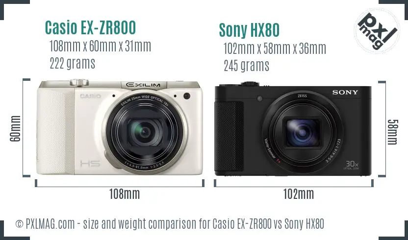 Casio EX-ZR800 vs Sony HX80 size comparison