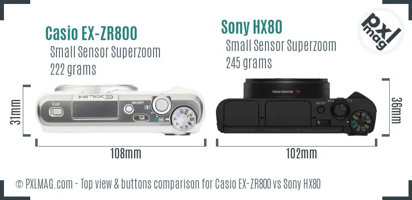 Casio EX-ZR800 vs Sony HX80 top view buttons comparison