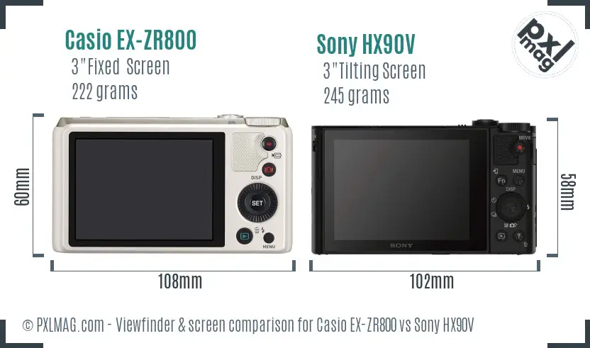 Casio EX-ZR800 vs Sony HX90V Screen and Viewfinder comparison