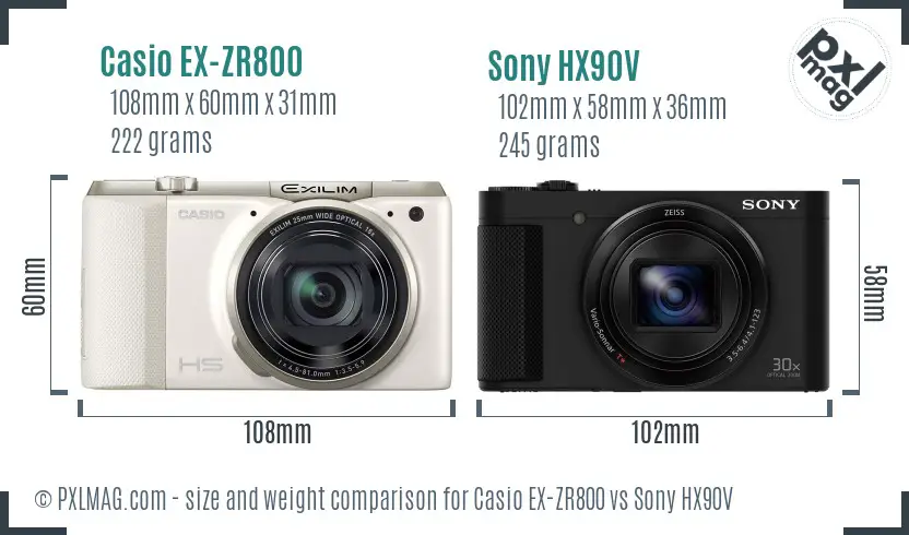 Casio EX-ZR800 vs Sony HX90V size comparison
