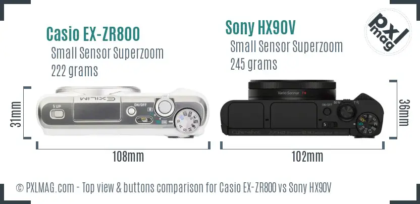 Casio EX-ZR800 vs Sony HX90V top view buttons comparison