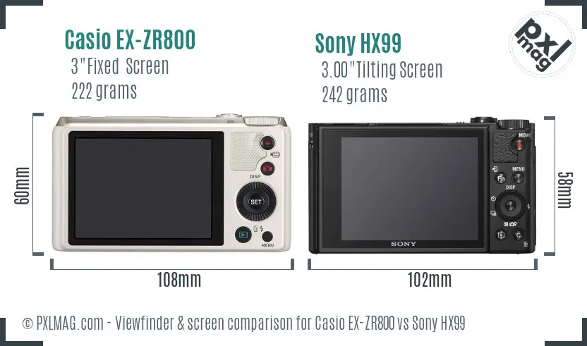 Casio EX-ZR800 vs Sony HX99 Screen and Viewfinder comparison