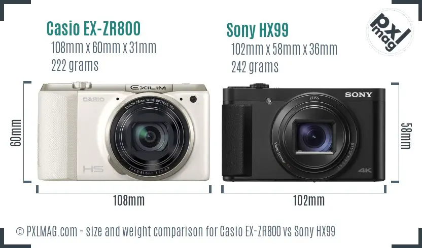 Casio EX-ZR800 vs Sony HX99 size comparison