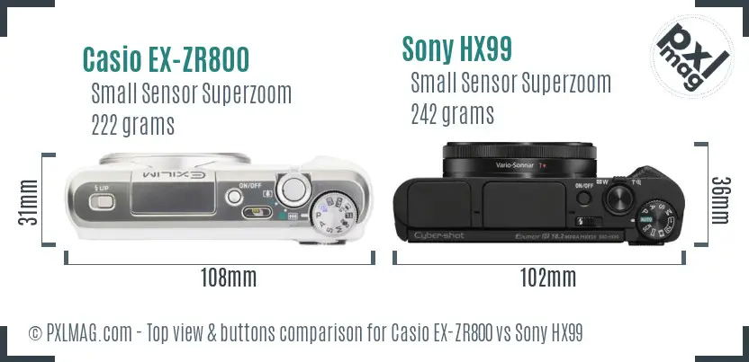Casio EX-ZR800 vs Sony HX99 top view buttons comparison
