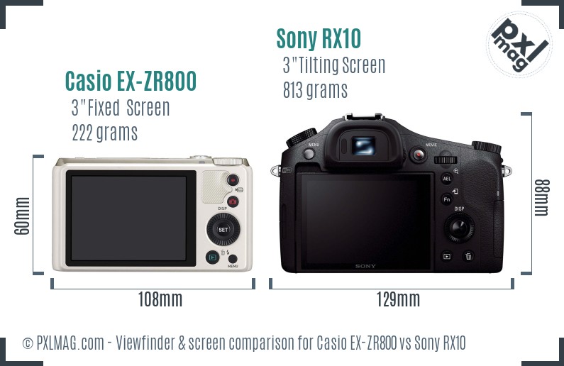 Casio EX-ZR800 vs Sony RX10 Screen and Viewfinder comparison