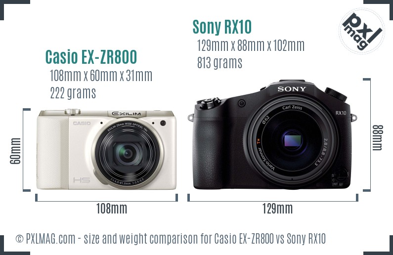 Casio EX-ZR800 vs Sony RX10 size comparison