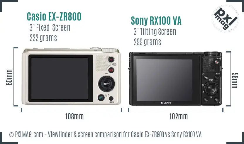 Casio EX-ZR800 vs Sony RX100 VA Screen and Viewfinder comparison