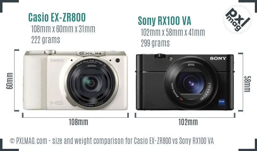 Casio EX-ZR800 vs Sony RX100 VA size comparison