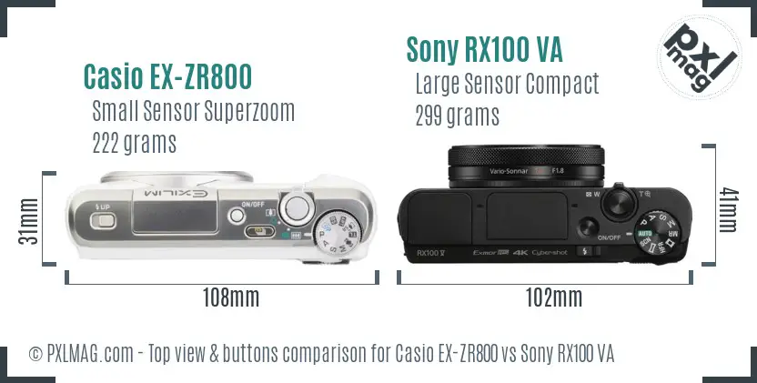 Casio EX-ZR800 vs Sony RX100 VA top view buttons comparison