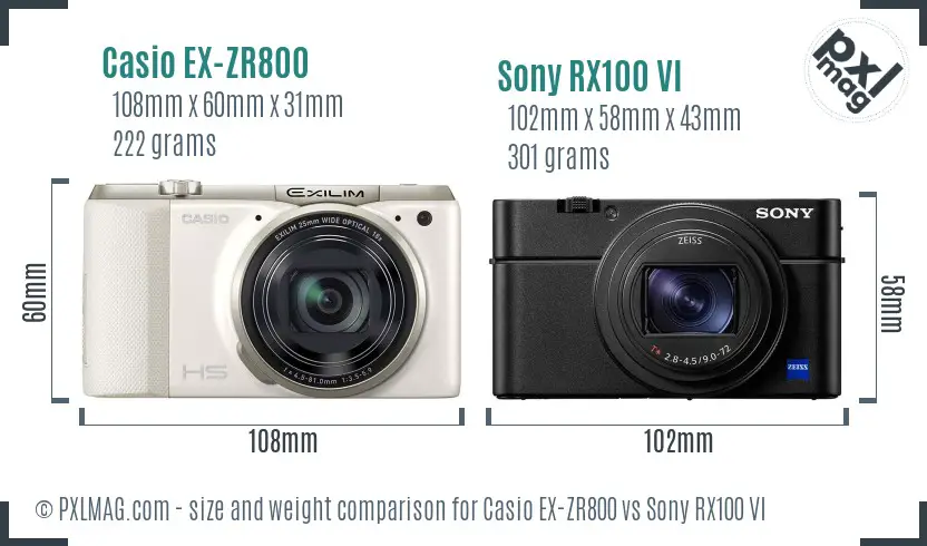 Casio EX-ZR800 vs Sony RX100 VI size comparison