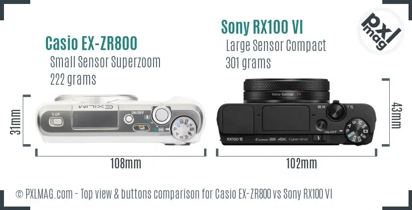 Casio EX-ZR800 vs Sony RX100 VI top view buttons comparison