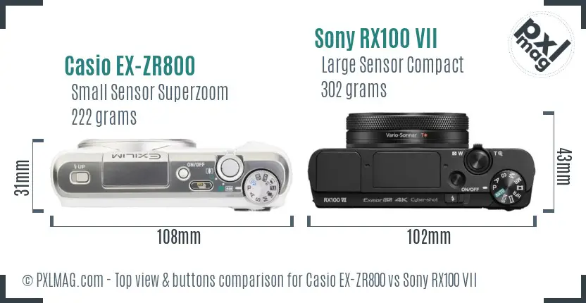 Casio EX-ZR800 vs Sony RX100 VII top view buttons comparison