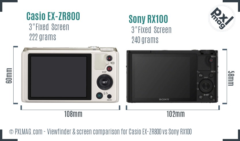 Casio EX-ZR800 vs Sony RX100 Screen and Viewfinder comparison