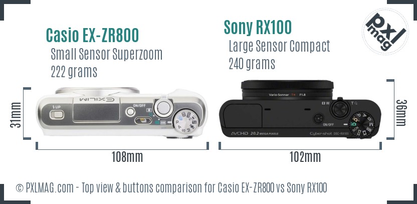 Casio EX-ZR800 vs Sony RX100 top view buttons comparison