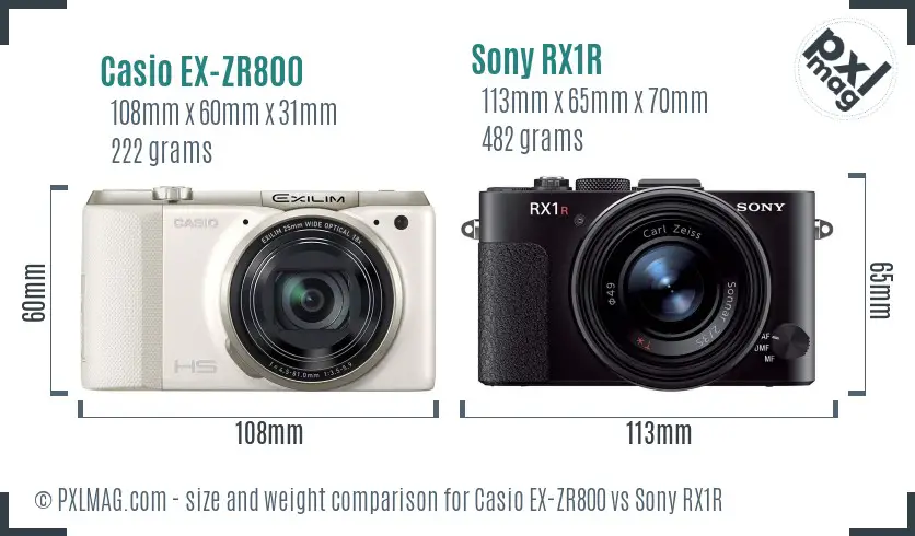 Casio EX-ZR800 vs Sony RX1R size comparison