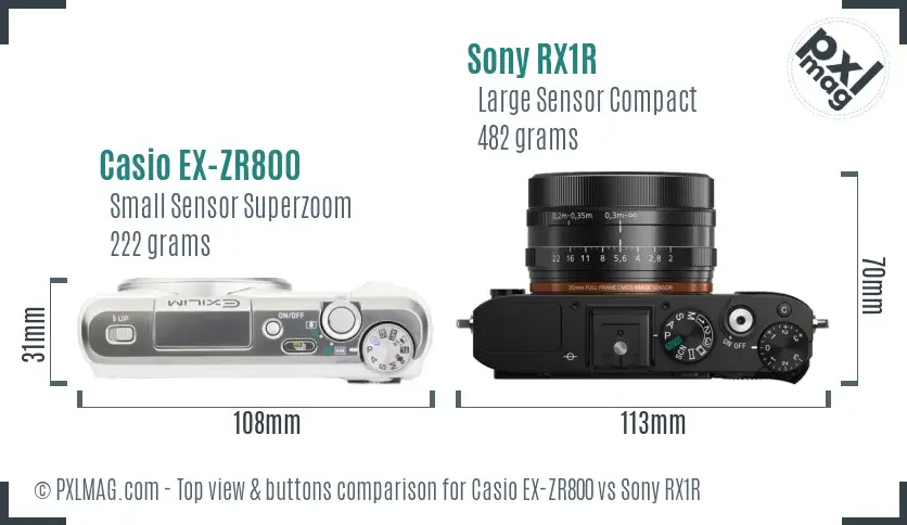 Casio EX-ZR800 vs Sony RX1R top view buttons comparison