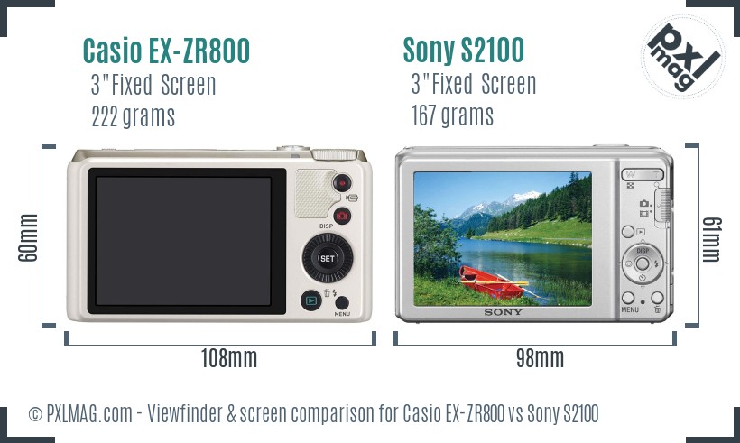 Casio EX-ZR800 vs Sony S2100 Screen and Viewfinder comparison