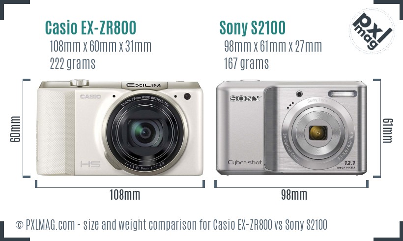 Casio EX-ZR800 vs Sony S2100 size comparison