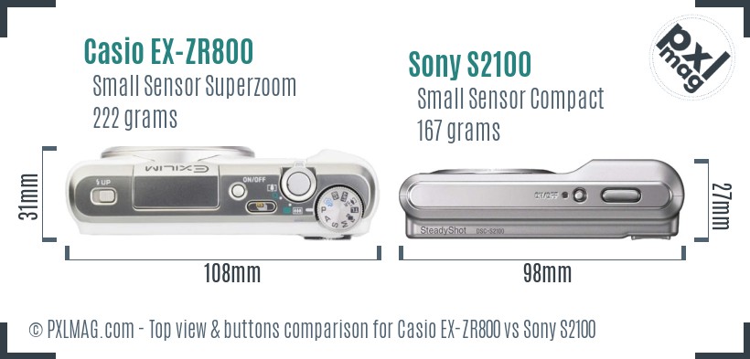 Casio EX-ZR800 vs Sony S2100 top view buttons comparison