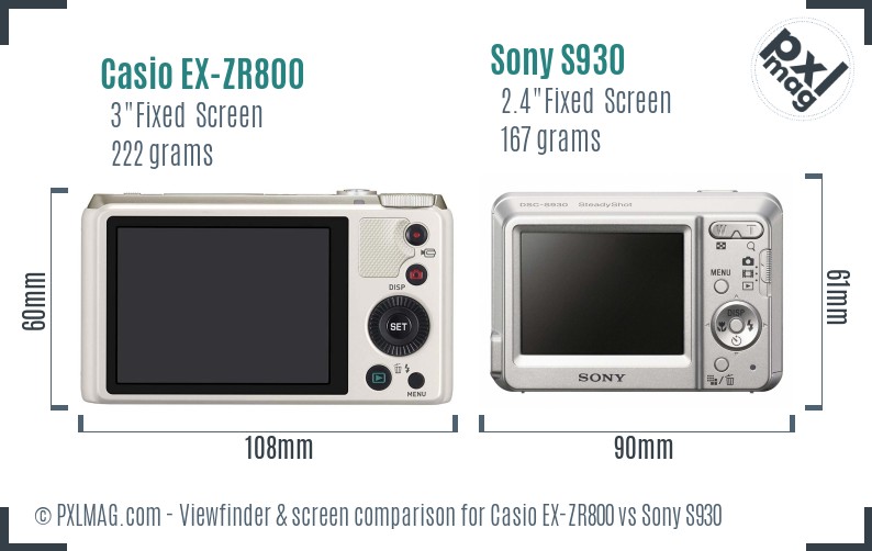 Casio EX-ZR800 vs Sony S930 Screen and Viewfinder comparison