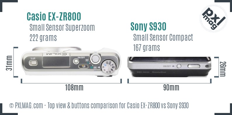 Casio EX-ZR800 vs Sony S930 top view buttons comparison