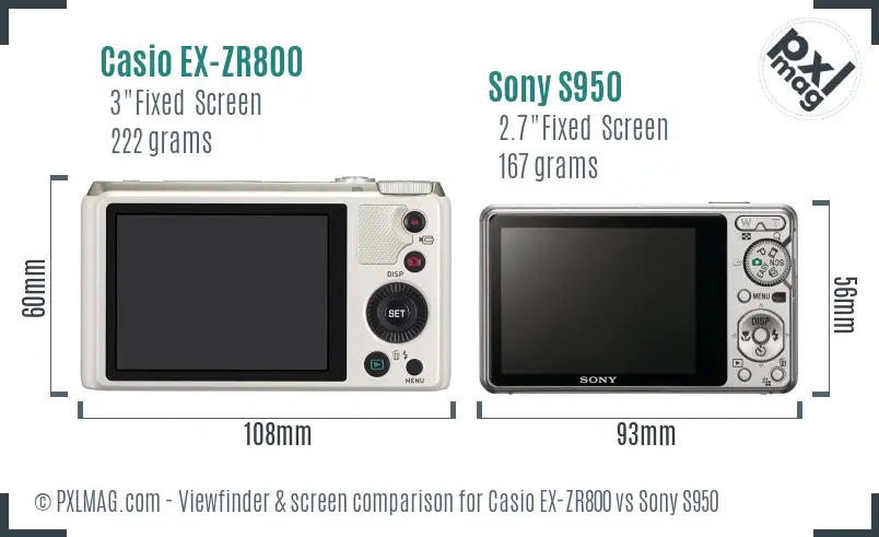 Casio EX-ZR800 vs Sony S950 Screen and Viewfinder comparison
