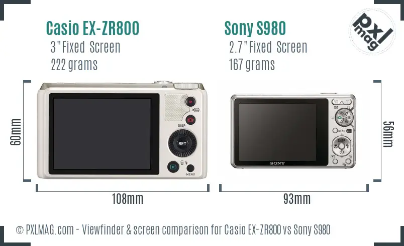 Casio EX-ZR800 vs Sony S980 Screen and Viewfinder comparison