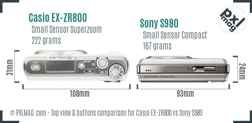 Casio EX-ZR800 vs Sony S980 top view buttons comparison