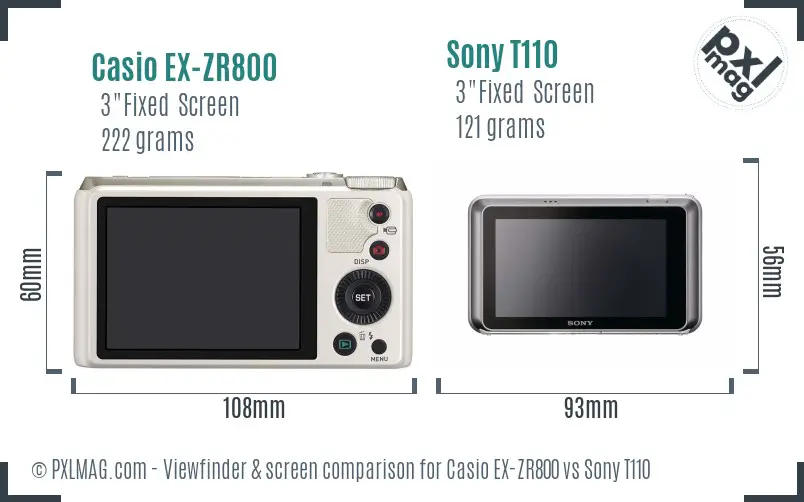 Casio EX-ZR800 vs Sony T110 Screen and Viewfinder comparison