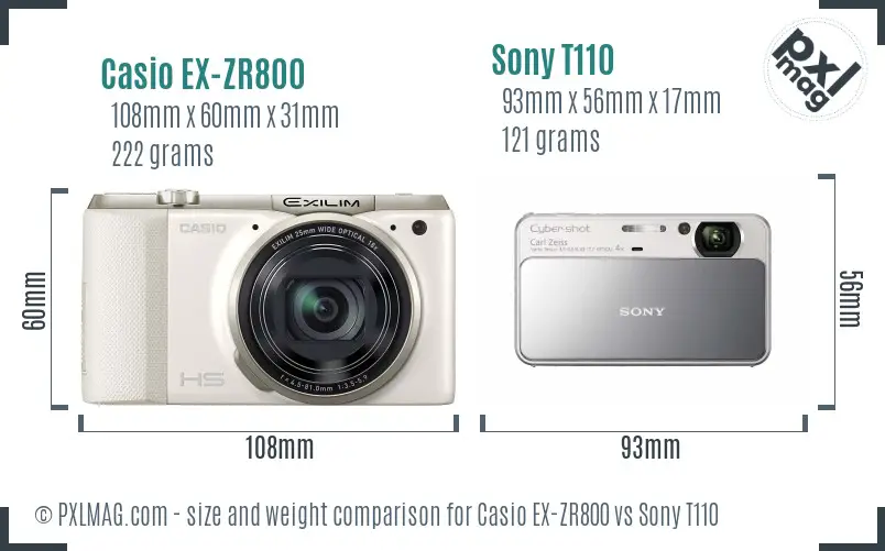Casio EX-ZR800 vs Sony T110 size comparison