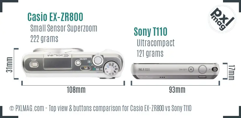 Casio EX-ZR800 vs Sony T110 top view buttons comparison