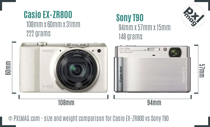 Casio EX-ZR800 vs Sony T90 size comparison