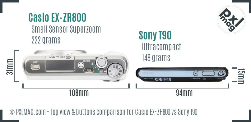 Casio EX-ZR800 vs Sony T90 top view buttons comparison