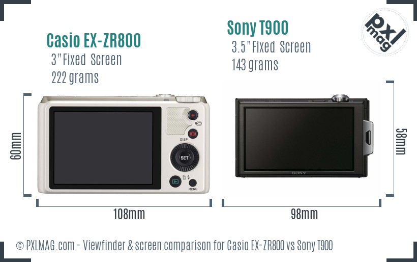 Casio EX-ZR800 vs Sony T900 Screen and Viewfinder comparison