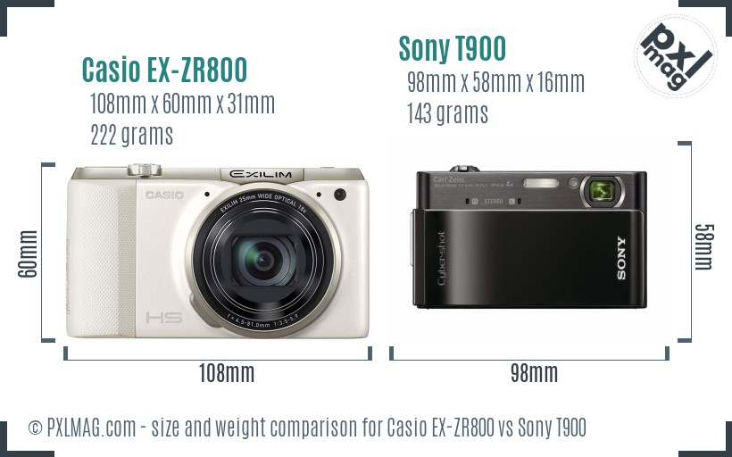 Casio EX-ZR800 vs Sony T900 size comparison