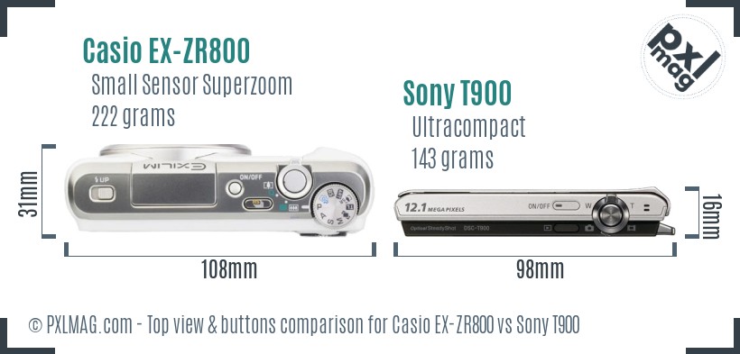 Casio EX-ZR800 vs Sony T900 top view buttons comparison