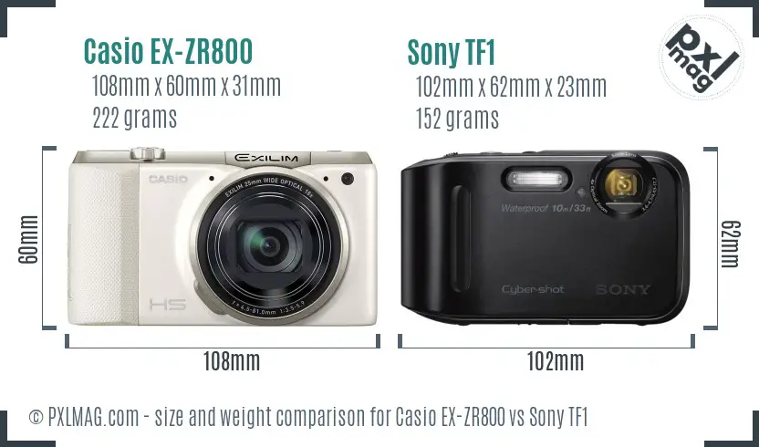 Casio EX-ZR800 vs Sony TF1 size comparison
