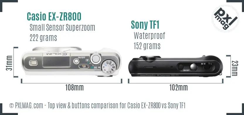 Casio EX-ZR800 vs Sony TF1 top view buttons comparison