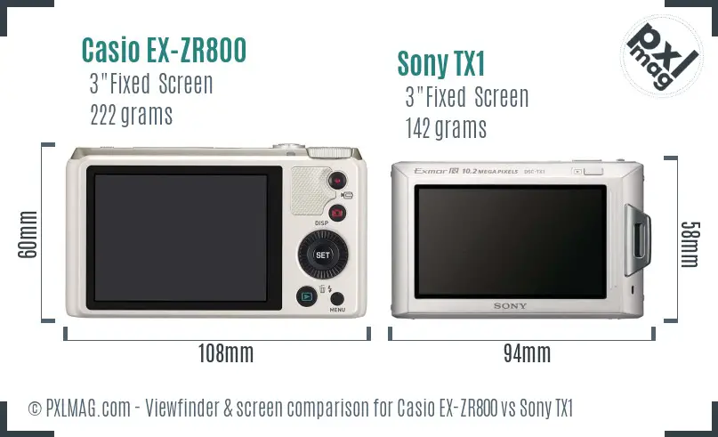 Casio EX-ZR800 vs Sony TX1 Screen and Viewfinder comparison